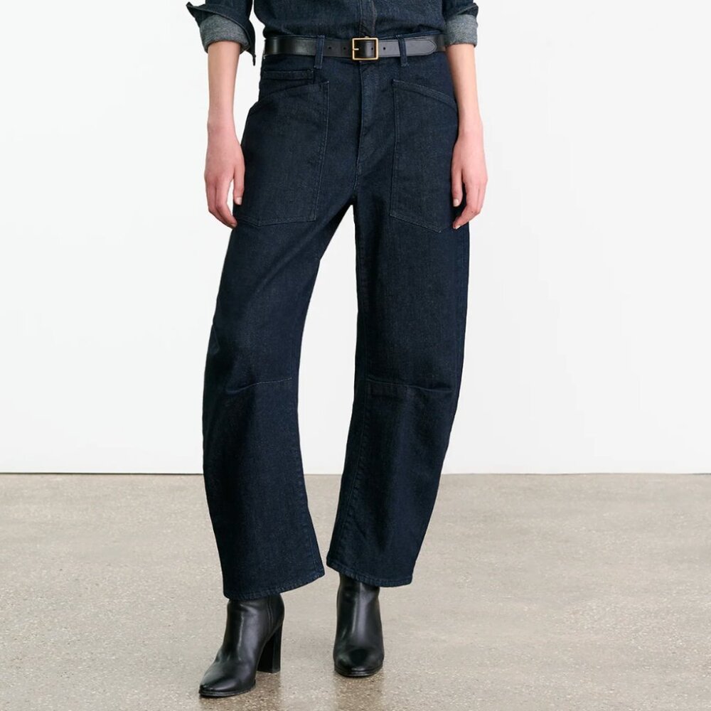 BNWT Nili Lotan SHON JEAN Mid-Rise Stretch Barrel Denim Indigo Rise Size 27